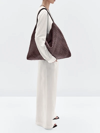 Grand sac cabas tressé en cuir nappa