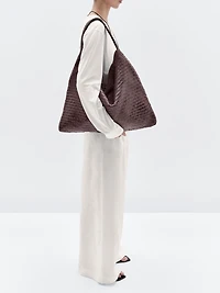 Grand sac cabas tressé en cuir nappa