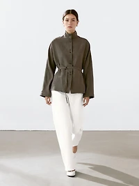 Linen blend stand collar jacket