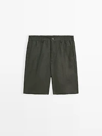100% linen semi-jogger fit Bermuda shorts