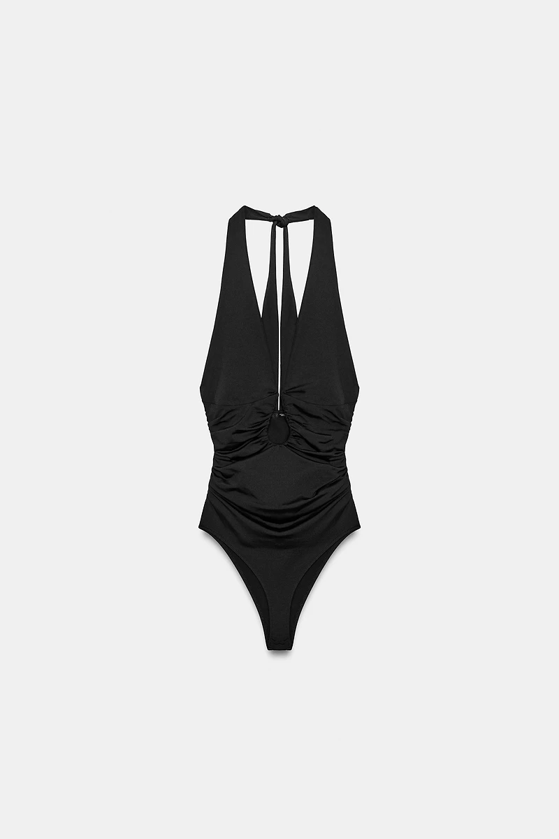 DRAPED POLYAMIDE BODYSUIT