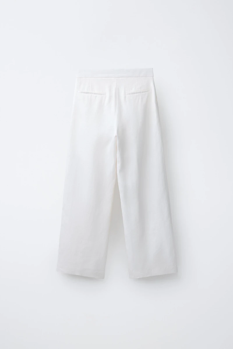 100% LINEN WIDE LEG WRAP WAIST PANTS