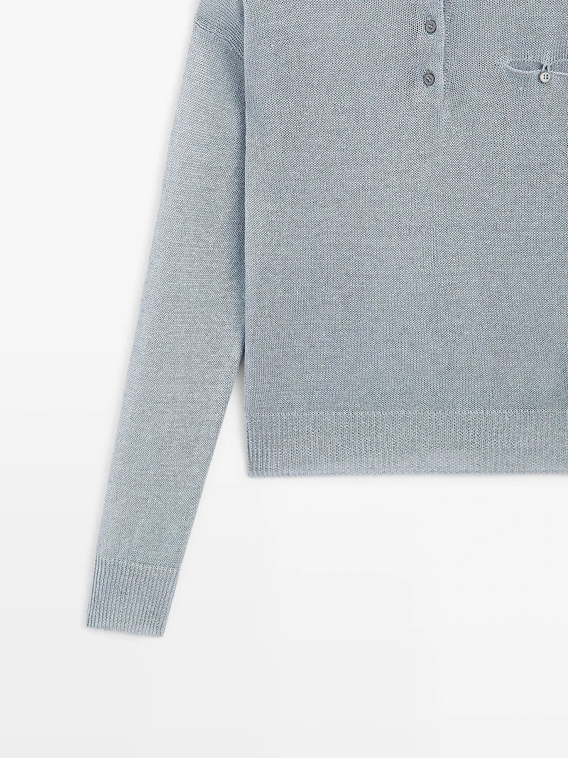 Fine linen polo collar sweater