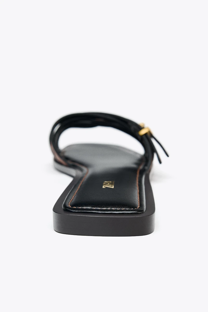 LEATHER STRAPPY SLIDE SANDALS