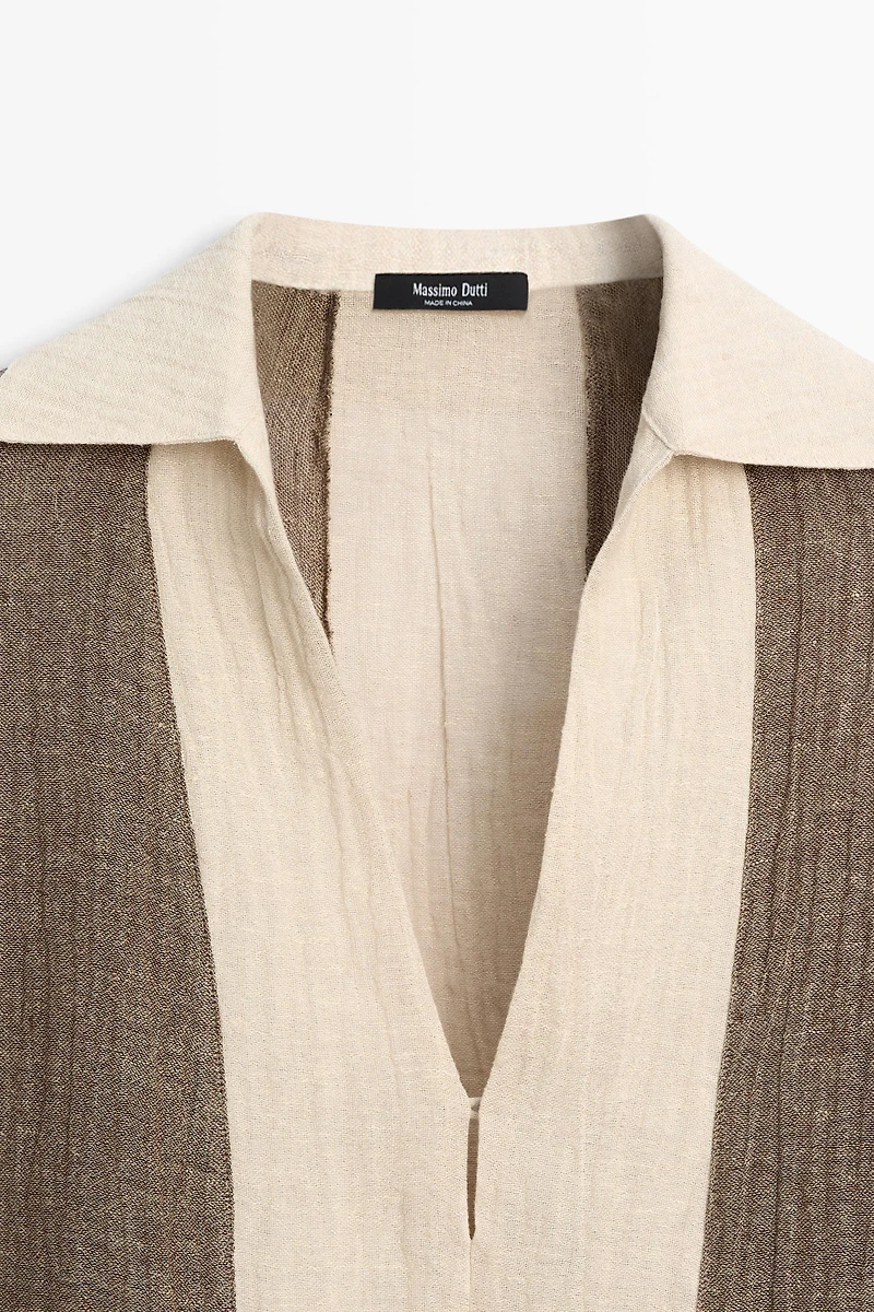 Flowing textured linen blend blouse