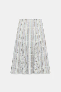 STRIPED EMBROIDERED MIDI SKIRT