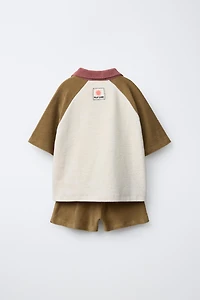 COLORBLOCK TERRYCLOTH POLO AND BERMUDA SET