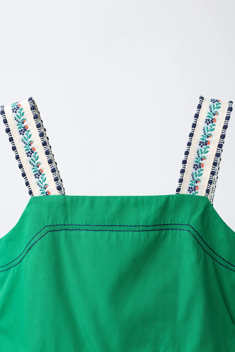 ROBE EN POPELINE À BRETELLES BRODÉES