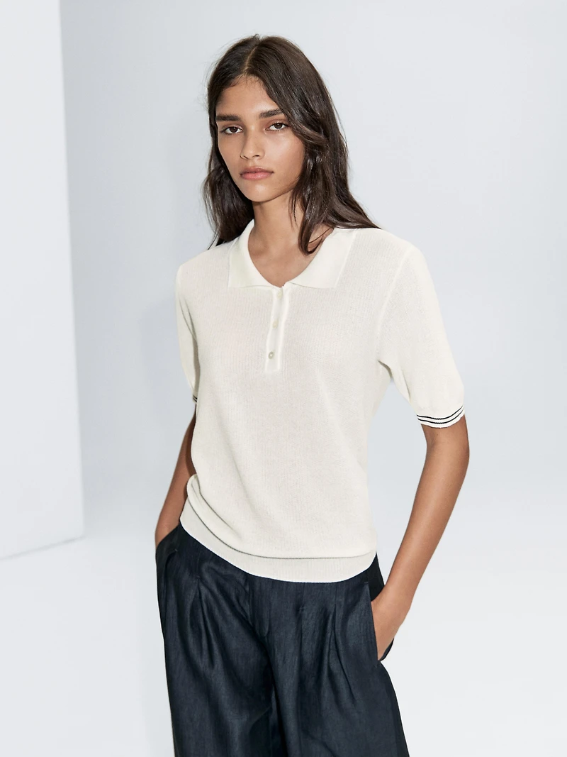 Knit polo shirt with sleeve detail