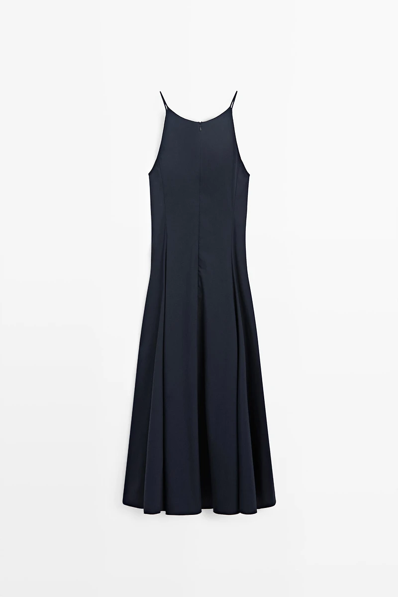 Cotton blend poplin spaghetti strap dress