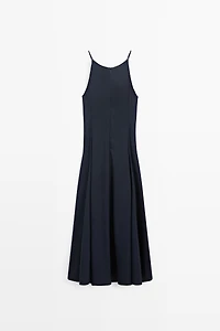 Cotton blend poplin spaghetti strap dress