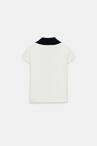 TEXTURED POLO COLLAR TOP