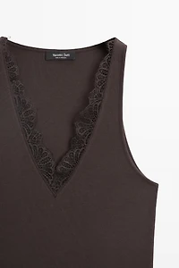 V-neck top with lace detail