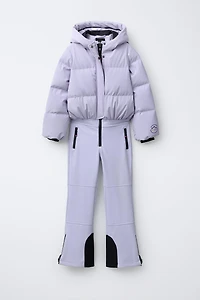 DETACHABLE HOODIE DOWN PADDED COVERALLS 80% AND 20% FEATHER WINDPROOF WATER RESISTANT RECCO® SYSTEM SKI COLLECTION