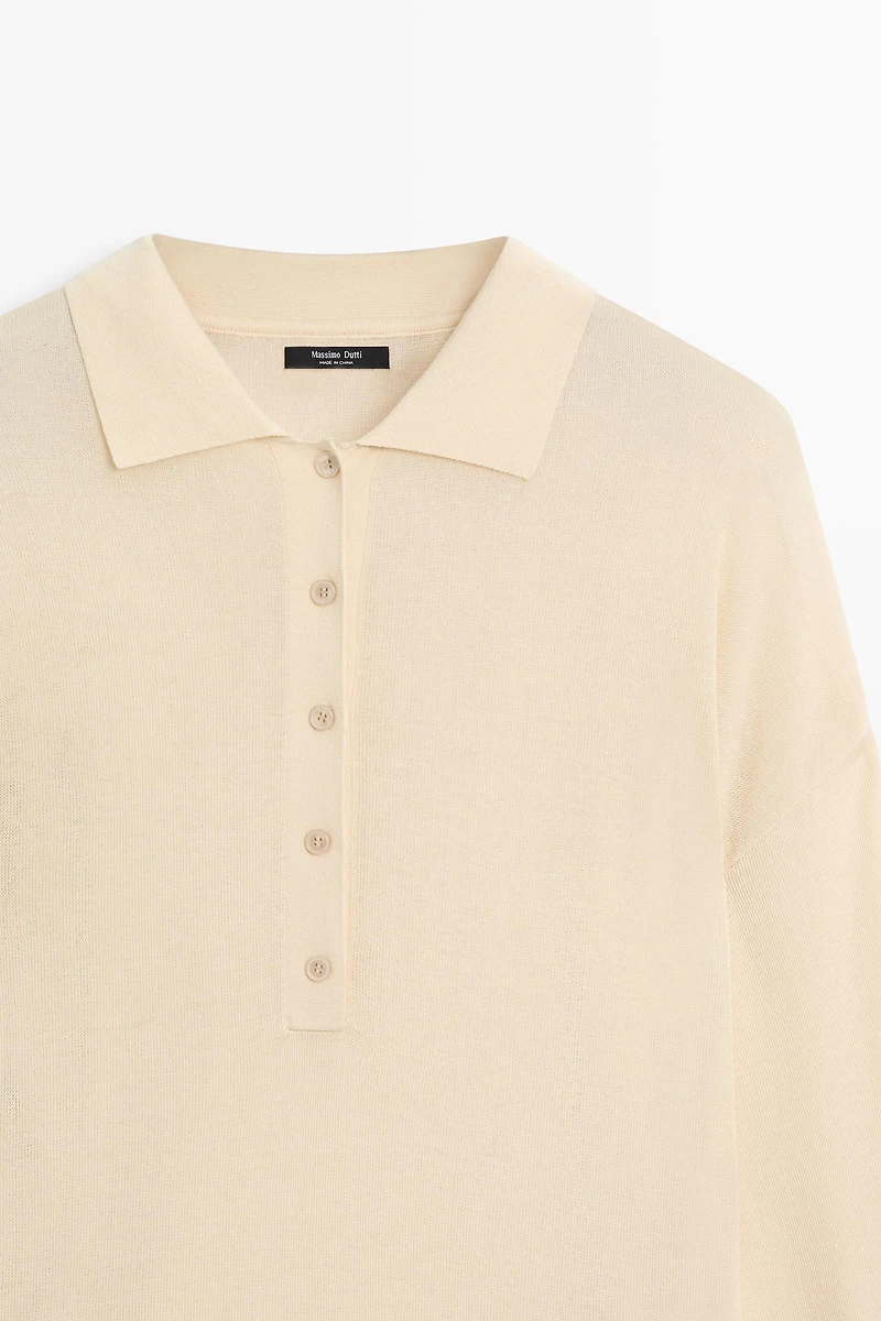 Cotton and silk blend polo sweater