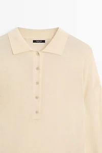 Cotton and silk blend polo sweater