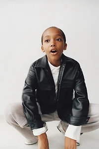 FAUX LEATHER OVERSHIRT WITH POCKETS