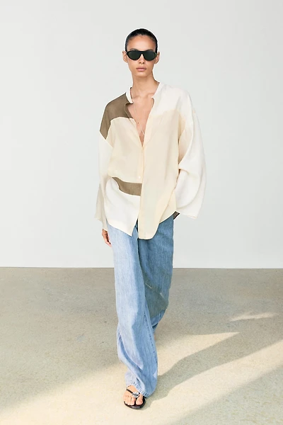 Chemisier fluide patchwork col officier