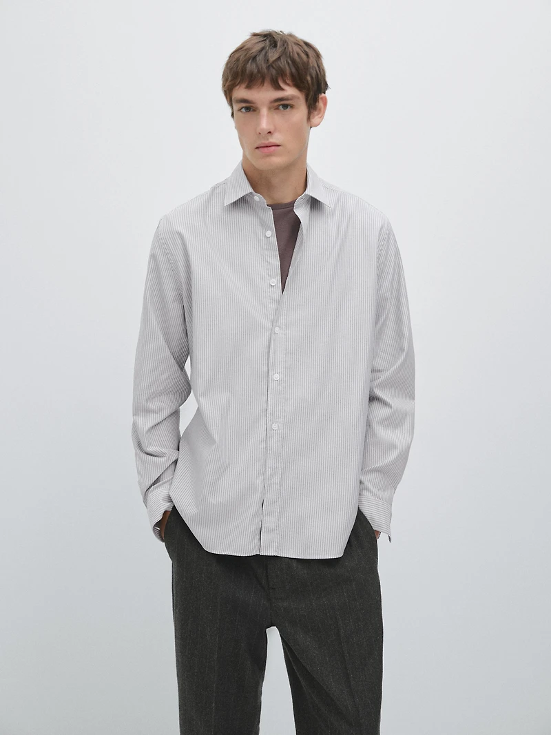 Regular fit melange striped shirt