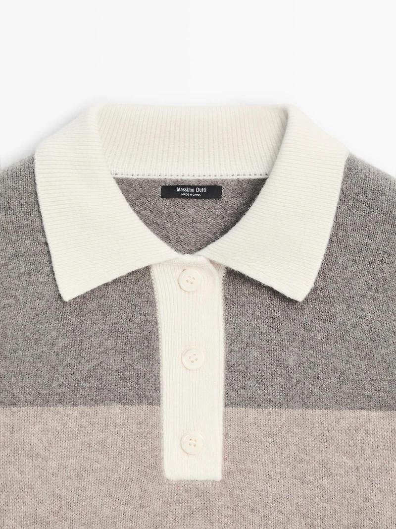 Striped wool blend polo sweater