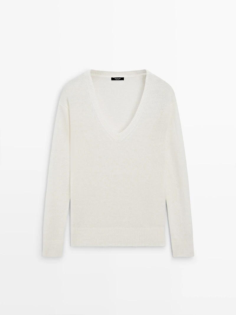 100% linen knit V-neck sweater