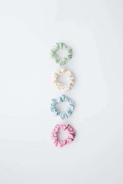 FOUR-PACK OF STRIPED AND FLORAL SCRUNCHIES