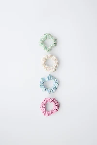 FOUR-PACK OF STRIPED AND FLORAL SCRUNCHIES