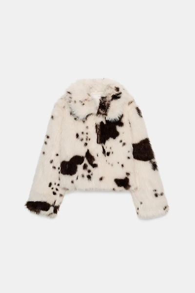 FAUX FUR ANIMAL PRINT JACKET