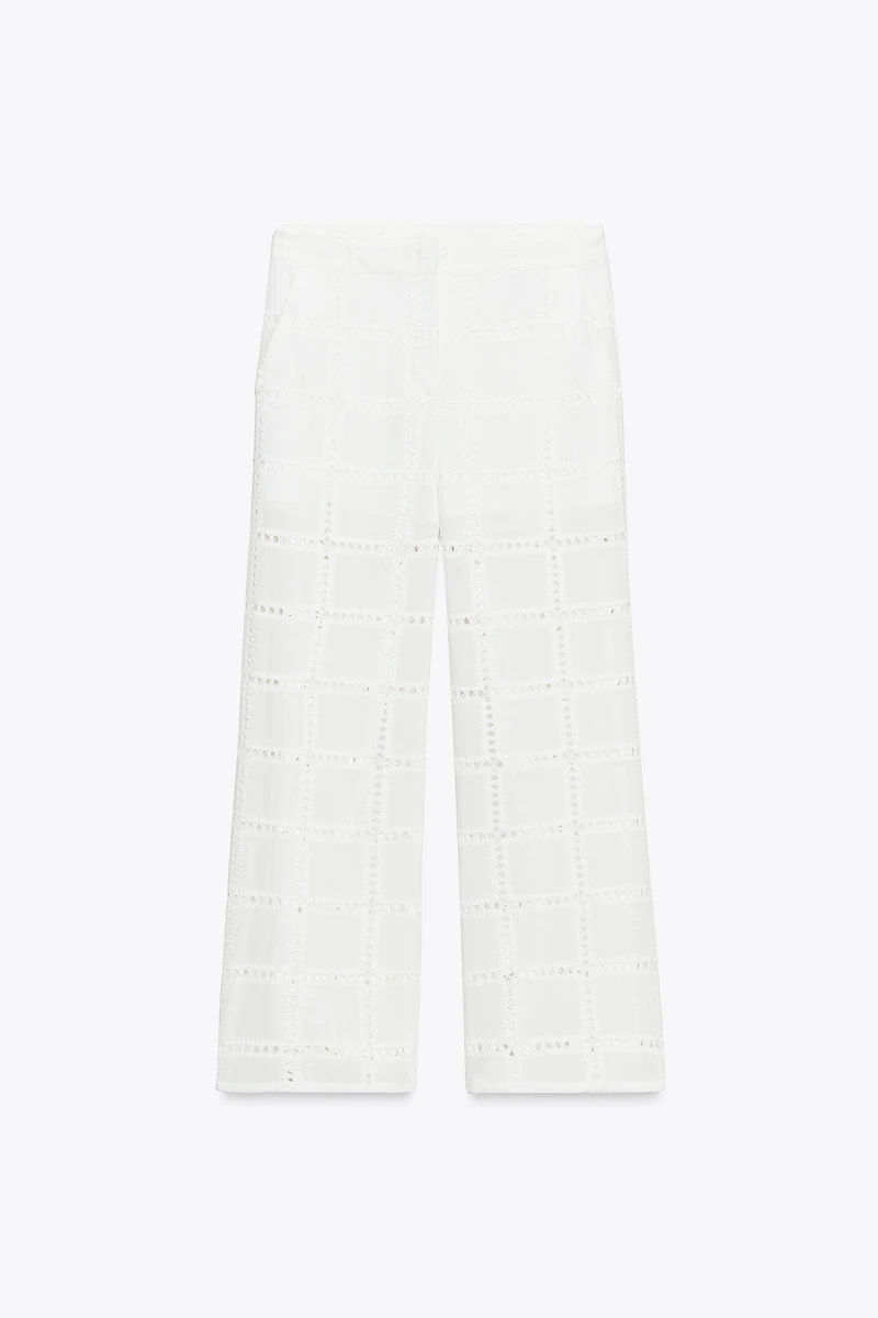 STRAIGHT LEG PANTS WITH OPENWORK EMBROIDERY