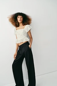 PRINTED EYELET EMBROIDERED TOP