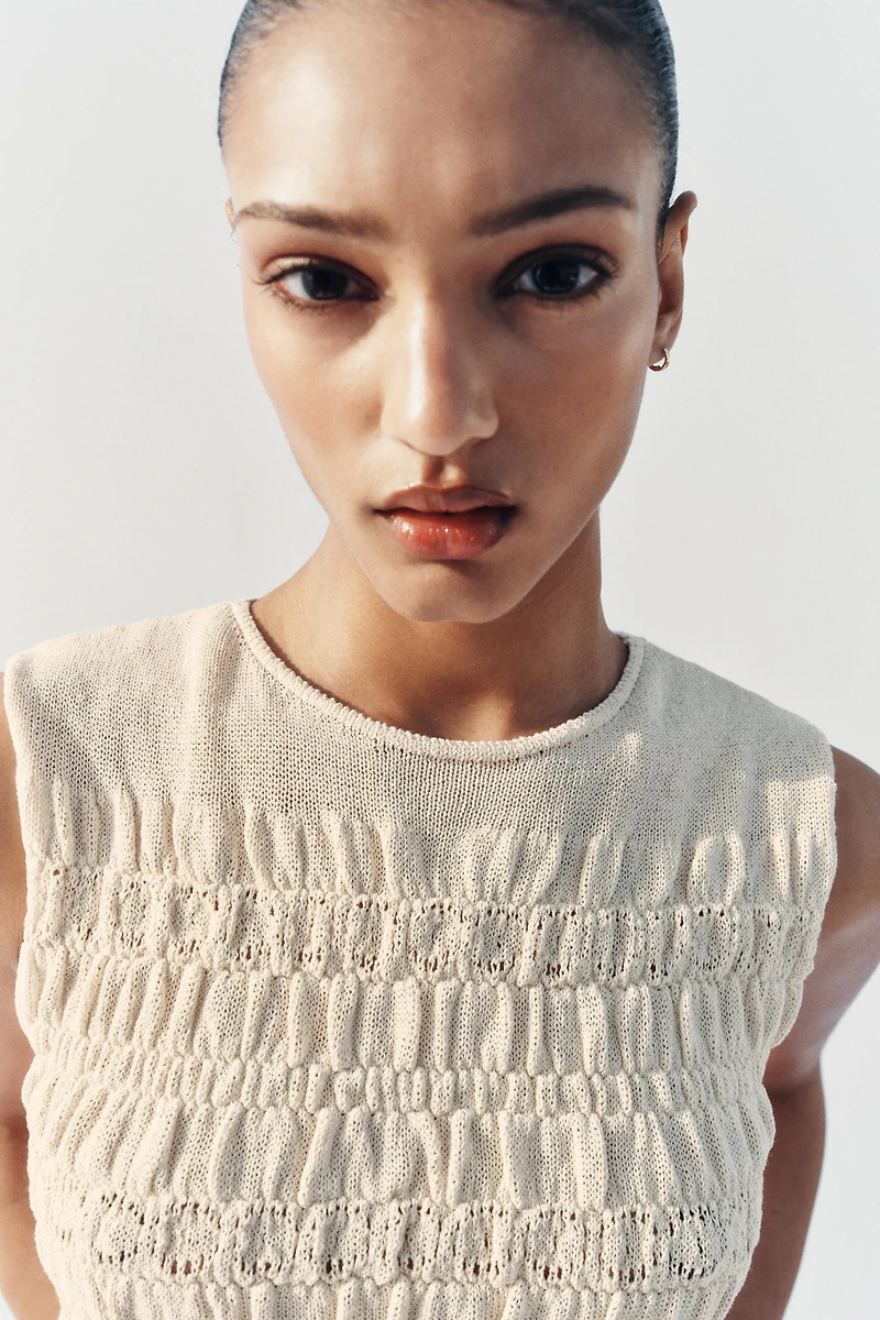 SMOCKED KNIT TOP