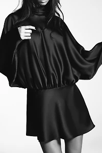 SHORT SATIN FOULARD DRESS