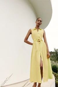 BELTED POPLIN MIDI DRESS