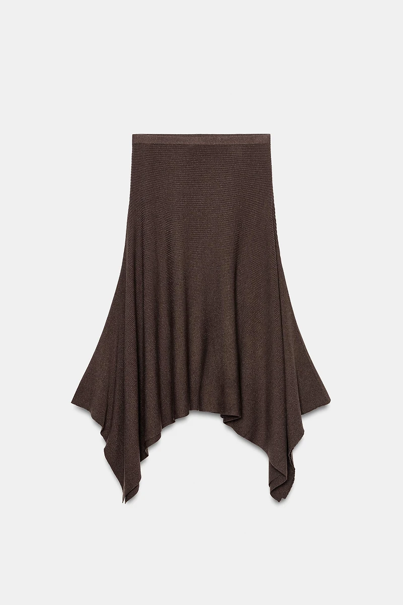 ASYMMETRIC KNIT MIDI SKIRT