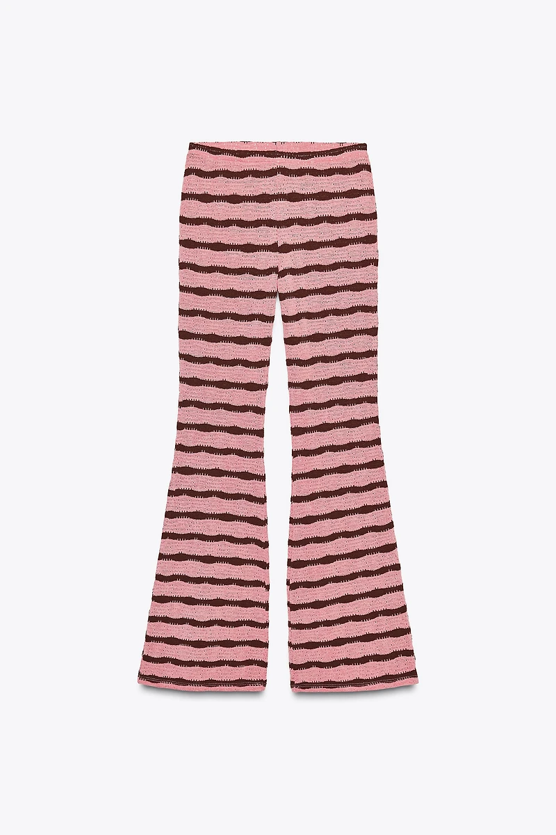 CUT-OUT STRIPED KNIT FLARE PANTS