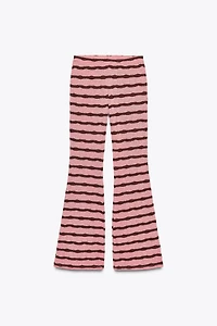 CUT-OUT STRIPED KNIT FLARE PANTS