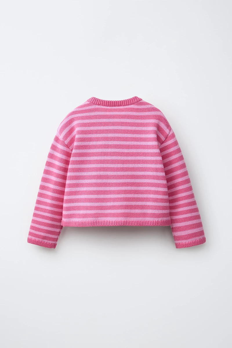 GILET EN MAILLE RAYURES CŒUR
