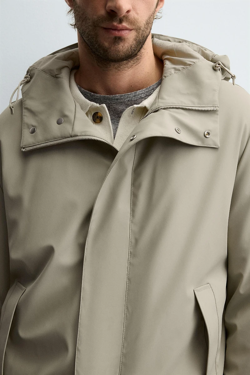 RUBBERIZED EFFECT PARKA WITH HOODIE