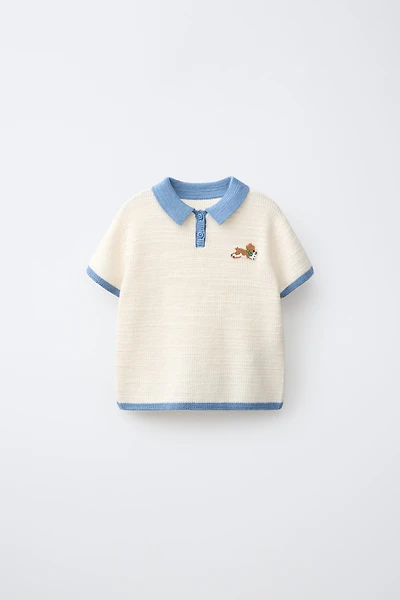 EMBROIDERED DOG KNIT POLO