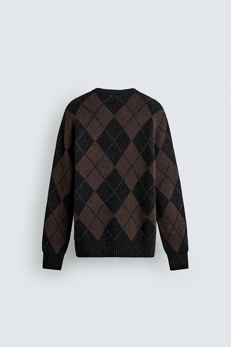 DIAMOND JACQUARD WOOL BLEND JUMPER
