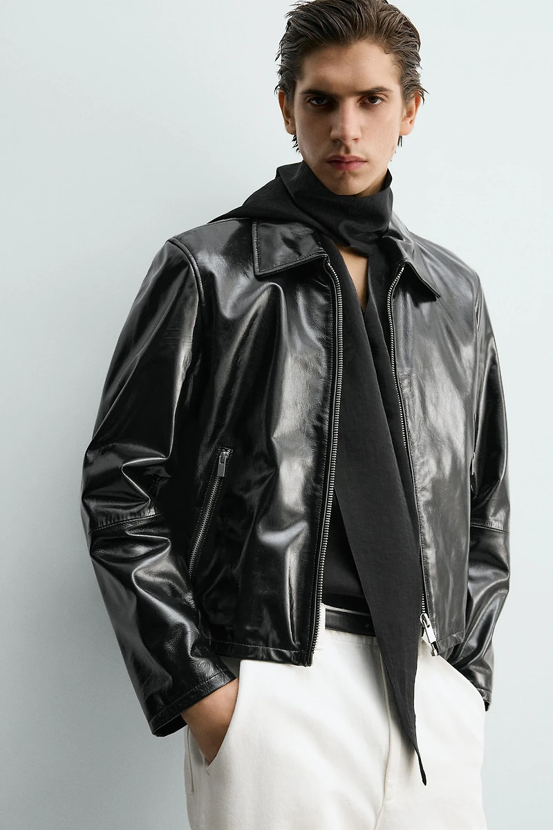 SHINY FINISH LEATHER JACKET