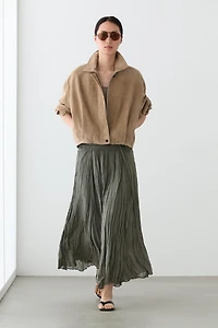 Ramie blend midi skirt with gathered detail