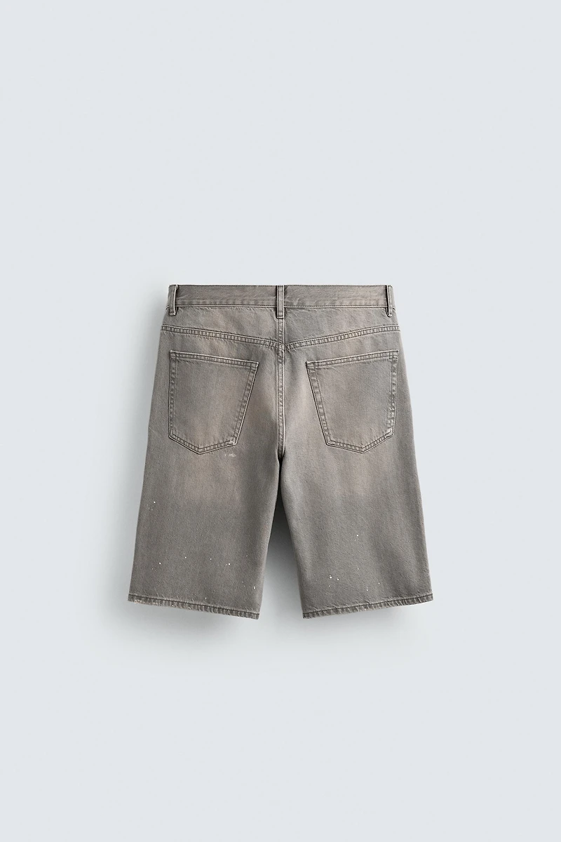 SPLASH PRINT BAGGY FIT DENIM SHORTS