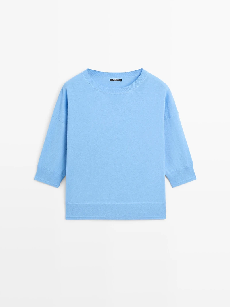 Cotton blend knit short-sleeve sweater