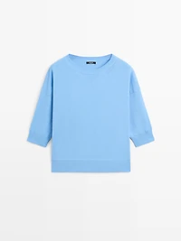 Cotton blend knit short-sleeve sweater