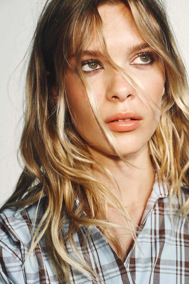 PLAID WRAP POPLIN SHIRT