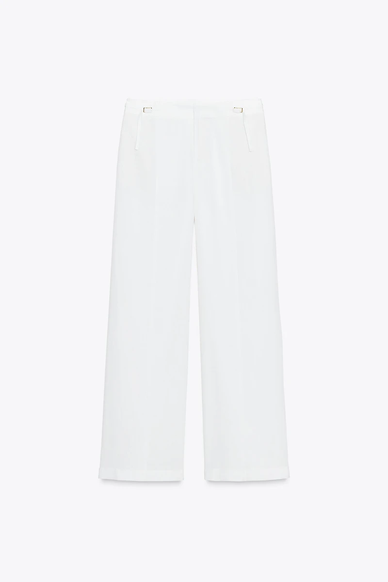 WIDE LEG LINEN BUCKLE PANTS