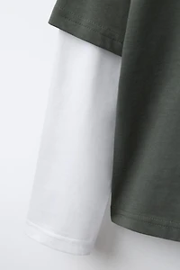 DOUBLE SLEEVE TEXT T-SHIRT