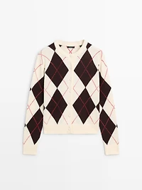 Cotton argyle knit cardigan