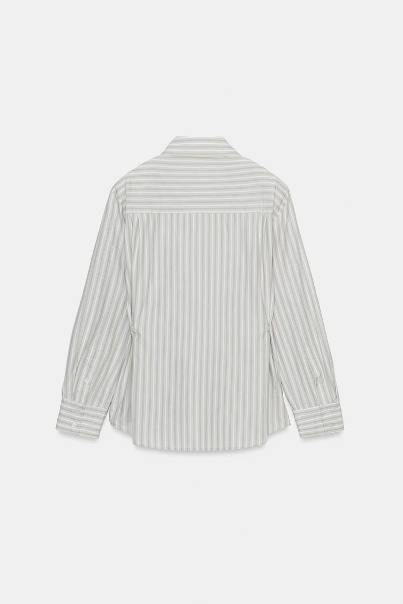 STRIPED POPLIN SHIRT WITH SHOULDER PADS